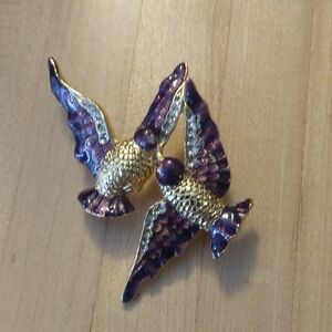 Gold & Purple Bird Enamel Pin - Elegant Bird Brooch